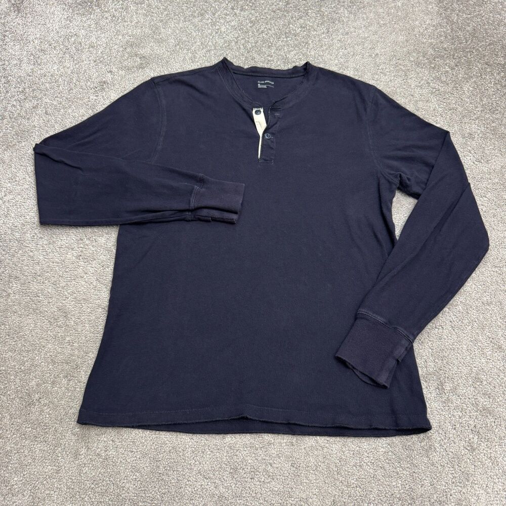 Club Monaco Henley Long Sleeve T-Shirt Mens Medium Navy Blue 100% Cotton Tee